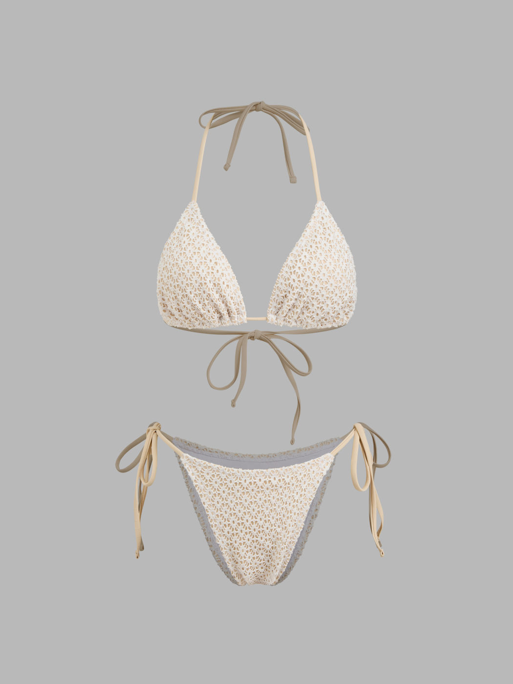 V-neck Embroidery Triangle Cheeky Bikini Set