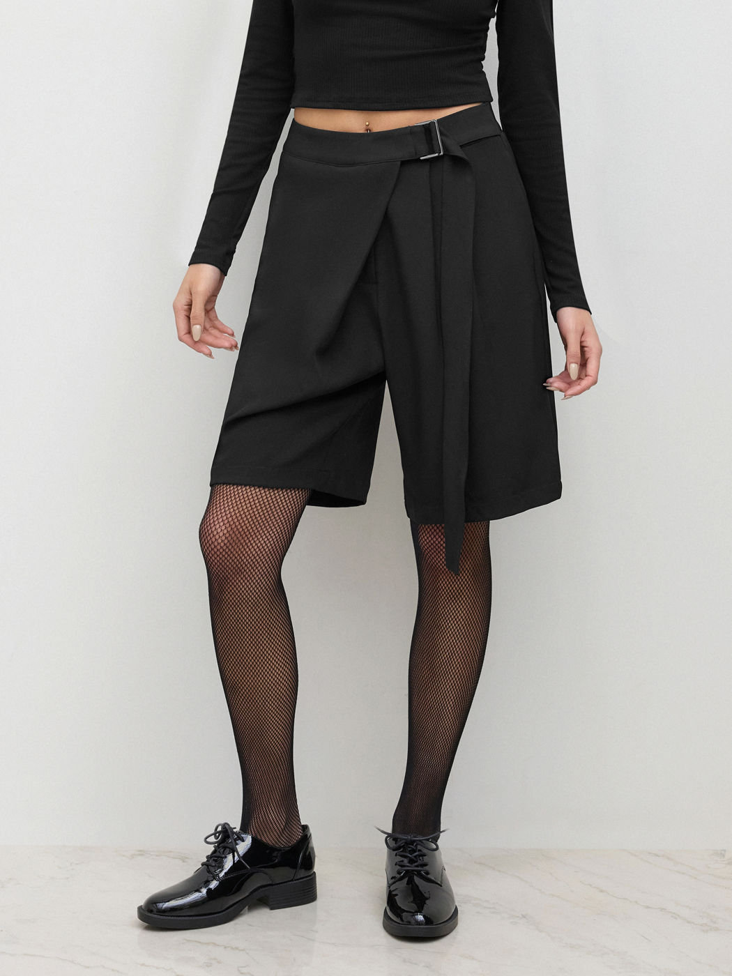 Mid Rise Wrap Belted Bermuda Shorts