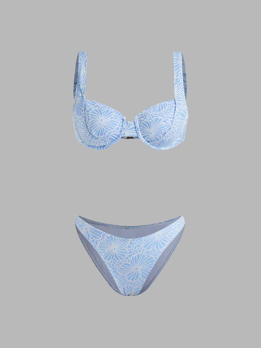 Square Neck Floral Underwire Cheeky Bikini Set
