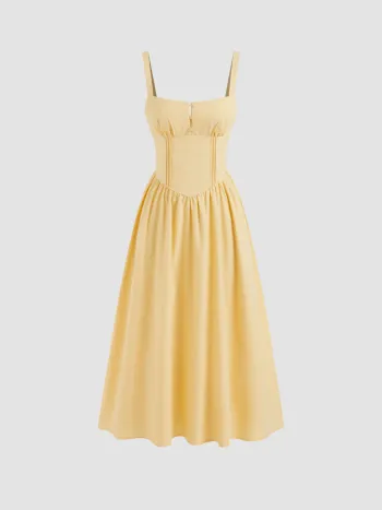 Cotton-blend Square Neck Lace Up Ruffle Maxi Dress