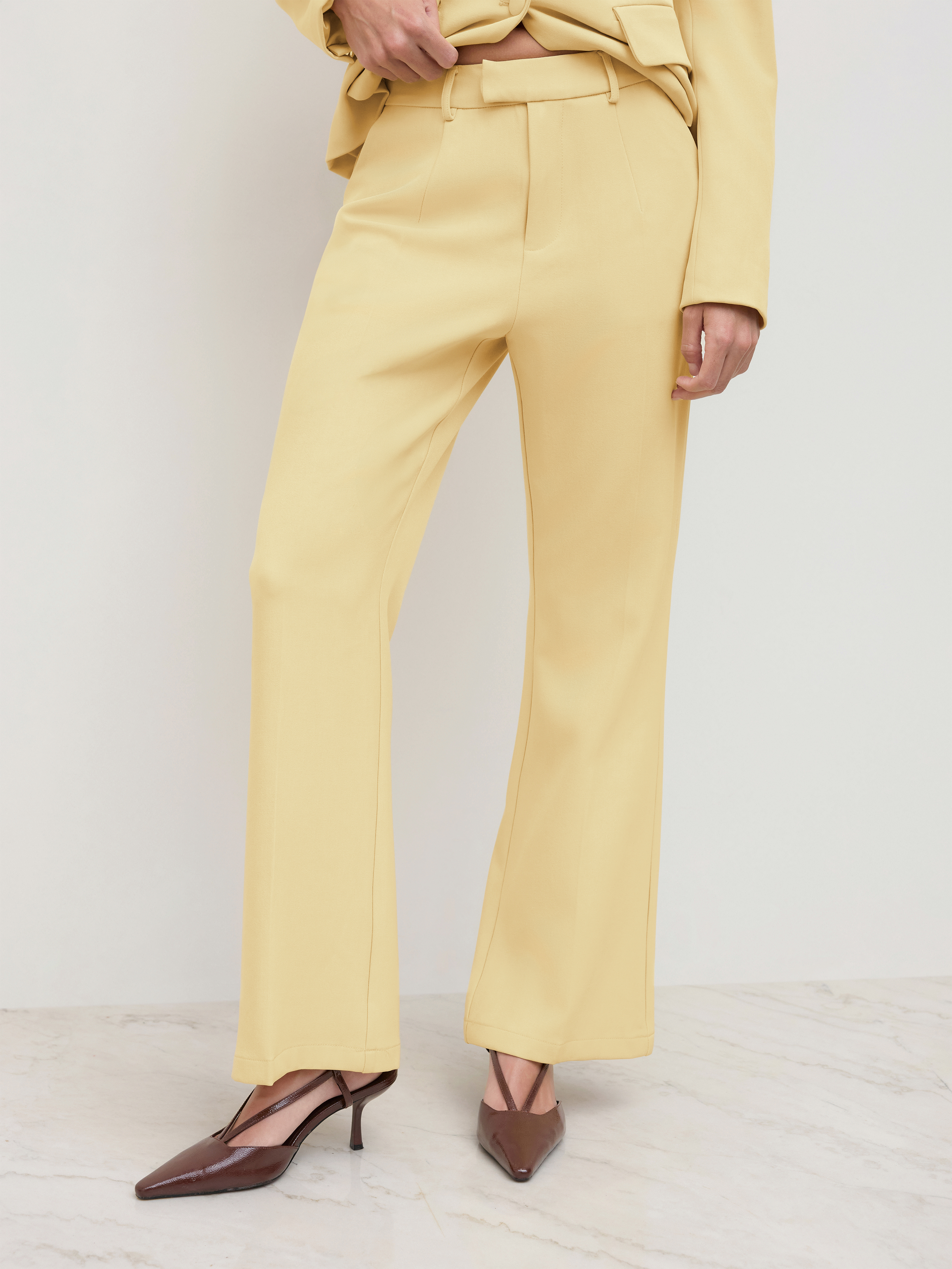 Mid Rise Flared Trousers With Belt
