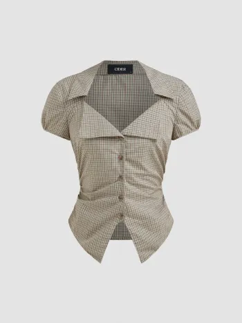 100% Cotton Tartan Split Ruched Shirt