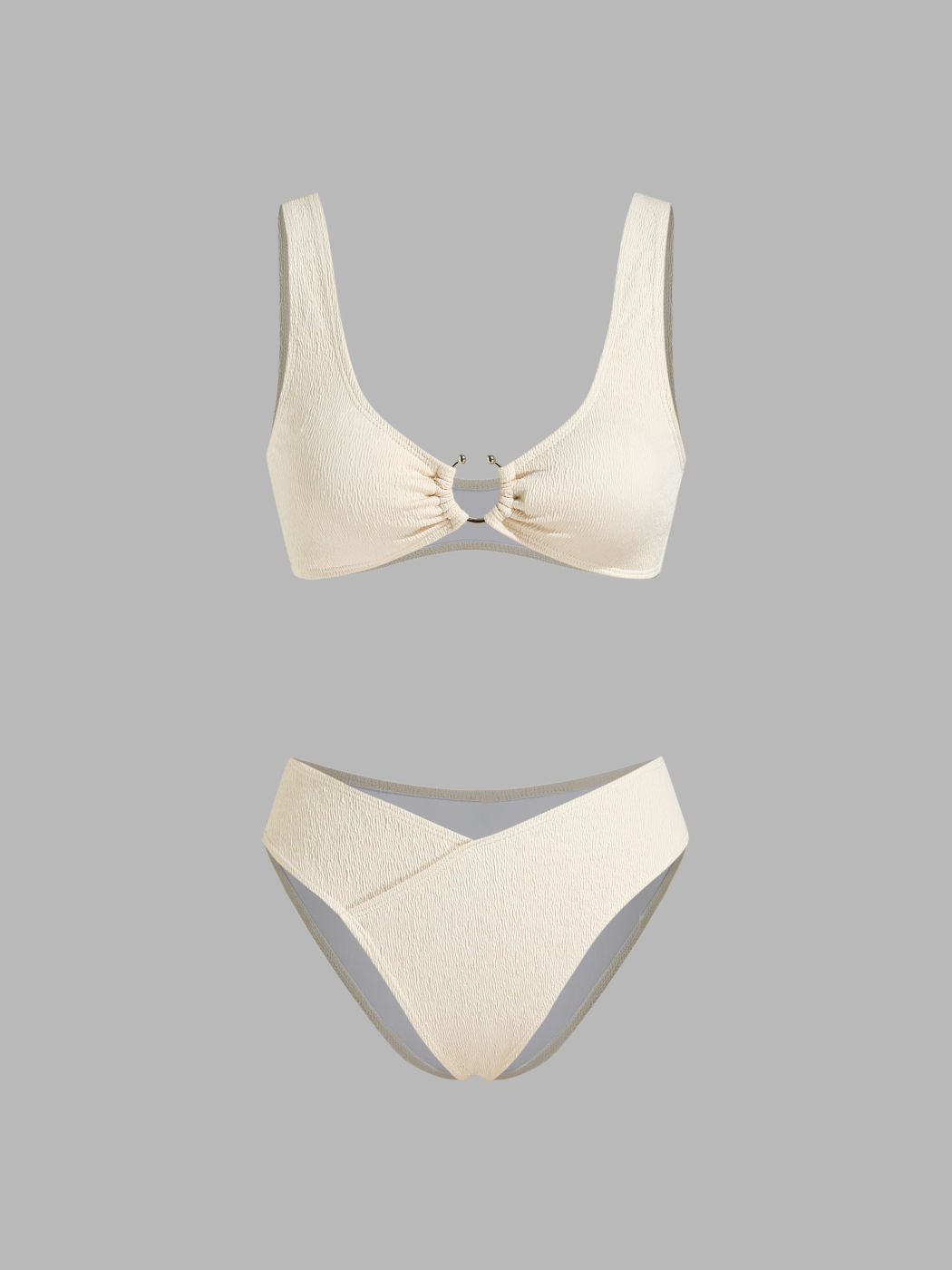 Texture U-neckline O-Ring Bracelet Cheeky Bikini Set