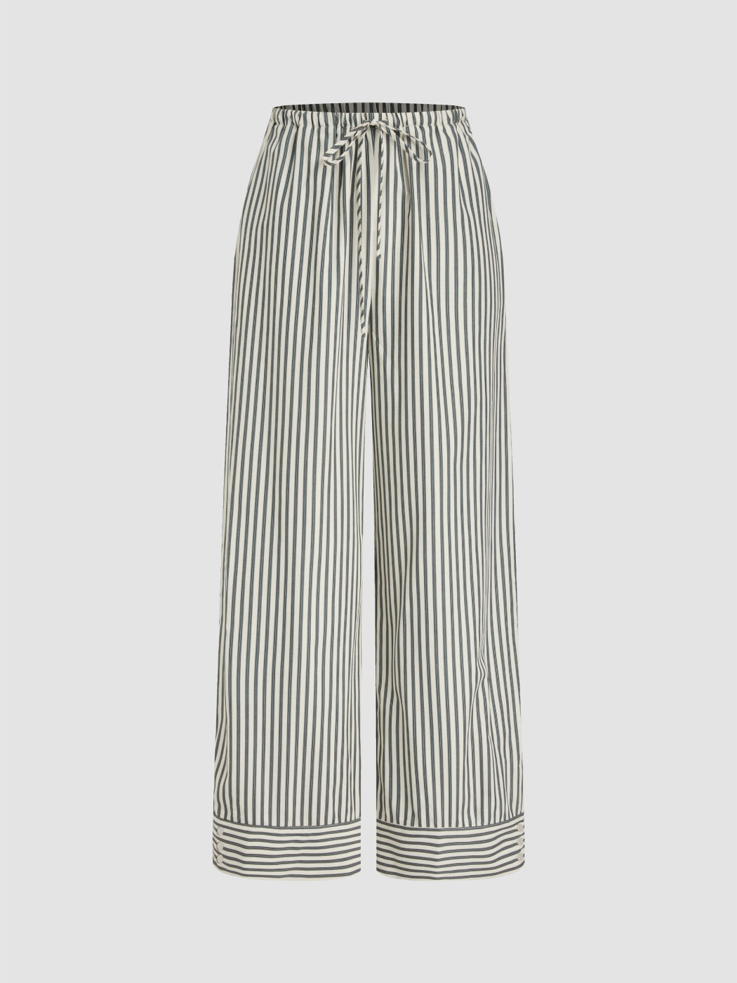 Cotton-blend Mid Rise Stripe Elastic Waist Straight Leg Trousers