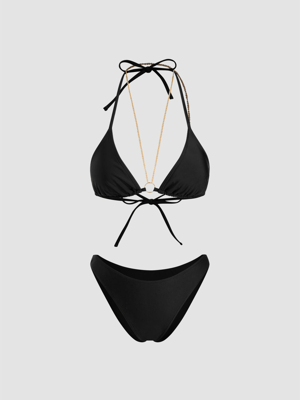 Multi-Way Halter Neckline O-Ring Chain Linked Triangle Cheeky Bikini Set