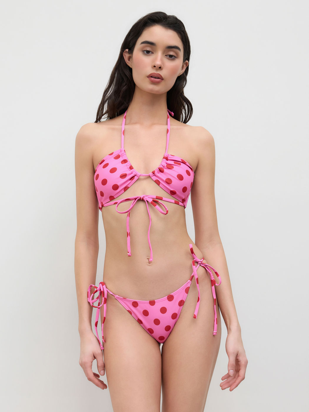 Polka Dot Cut Out Halter Tie Side Bikini Set
