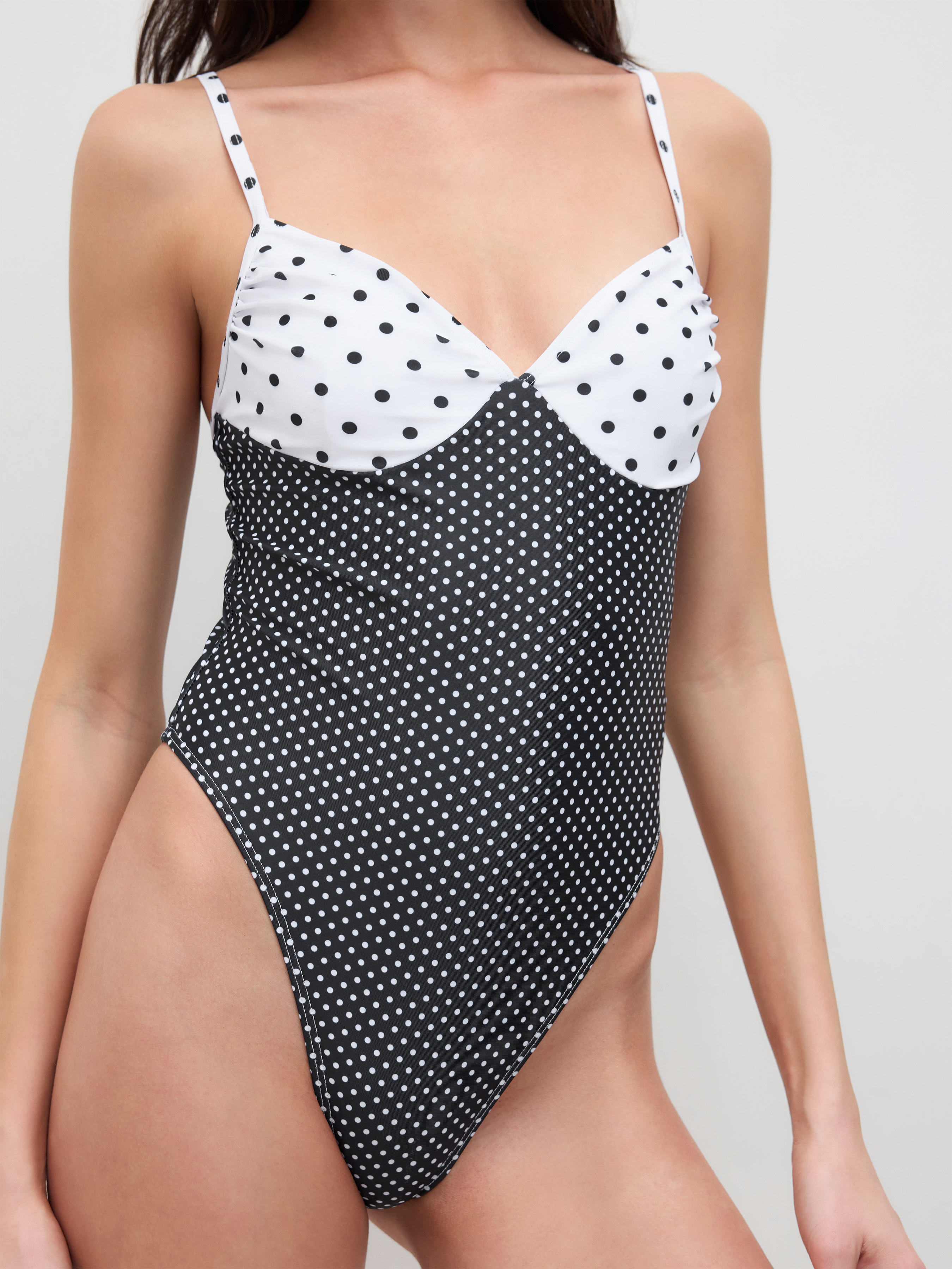 Shaping Sweetheart Two Tone Polka Dot One Piece Swimsuit