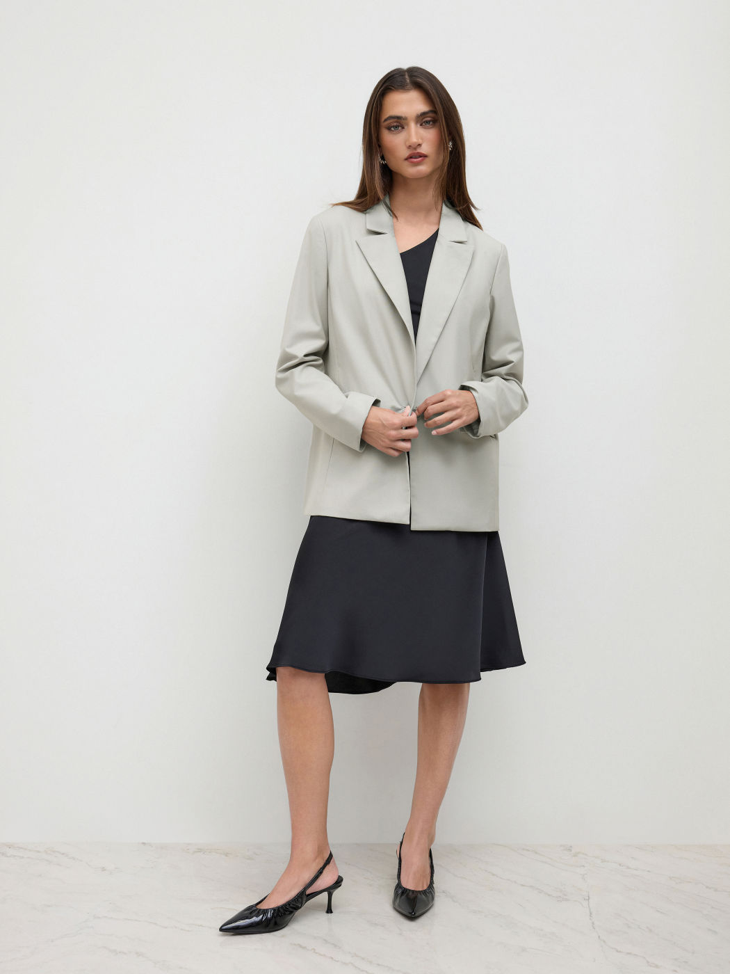 Oversized Notched Collar Stripe Roll-Up Sleeve Blazer