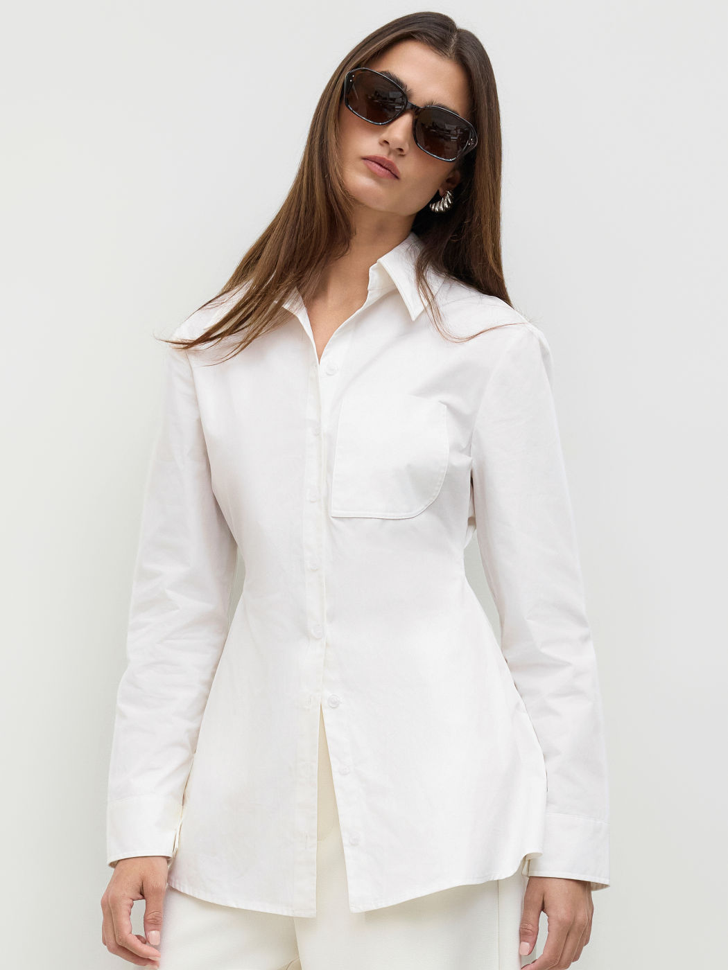 100% Cotton Polo Button Up Ruched Shirt