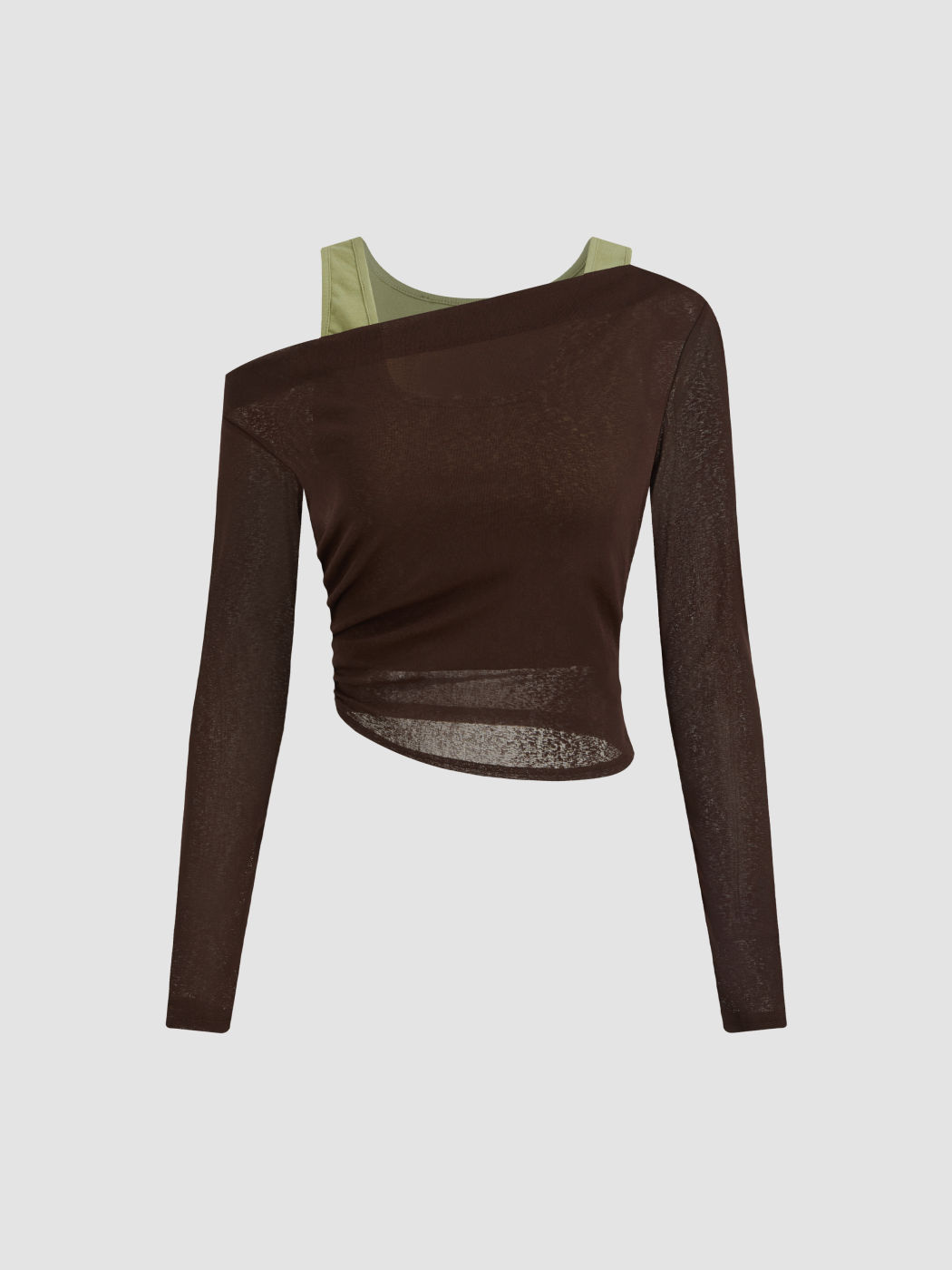 Asymmetrical Neck Ruched Top & Solid Tank Top
