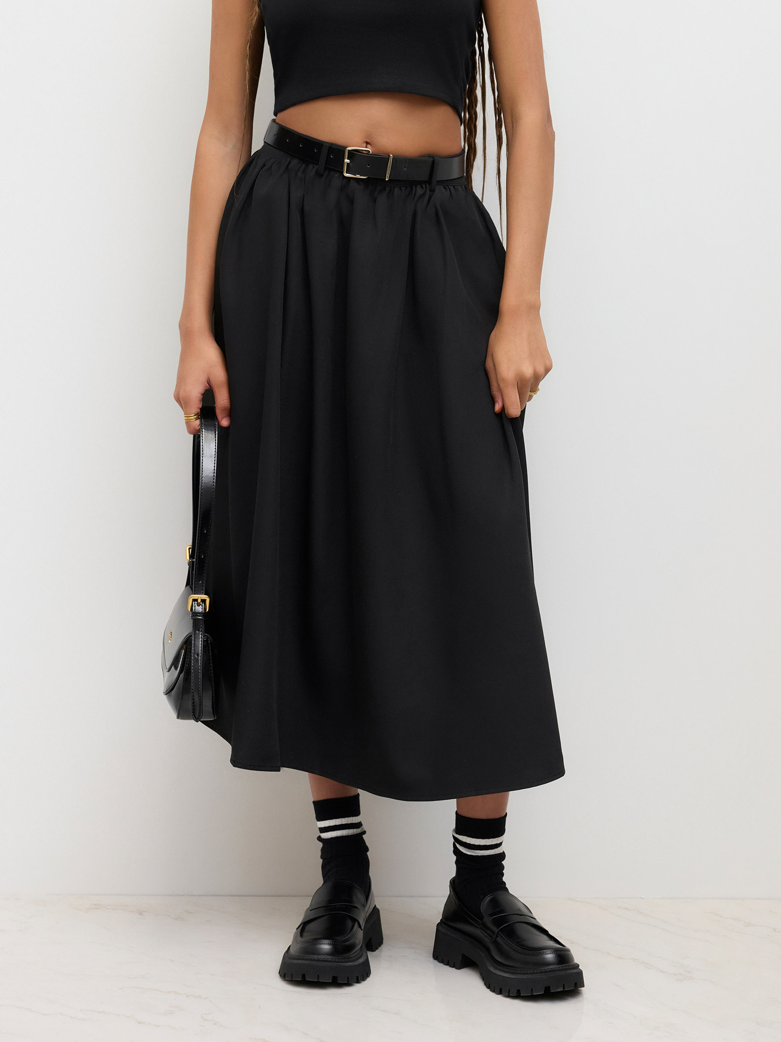 Long Skirts Countryside Core Woven High Waist Solid Belted