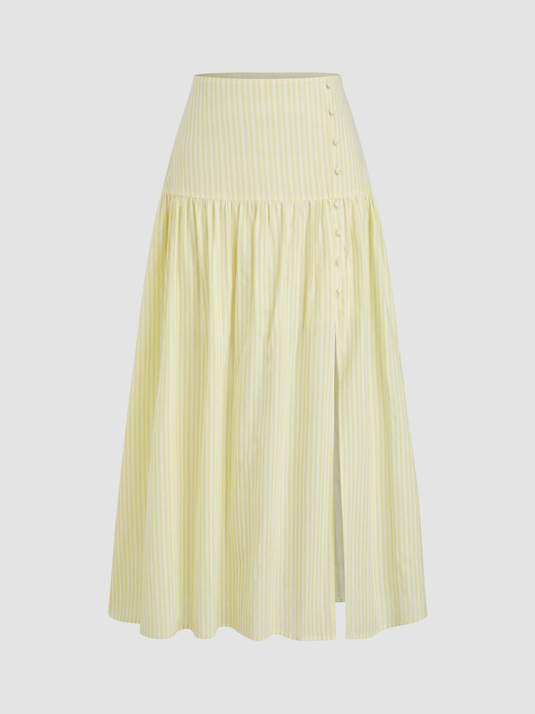 Cotton-blend Mid Rise Stripe Split Maxi Skirt