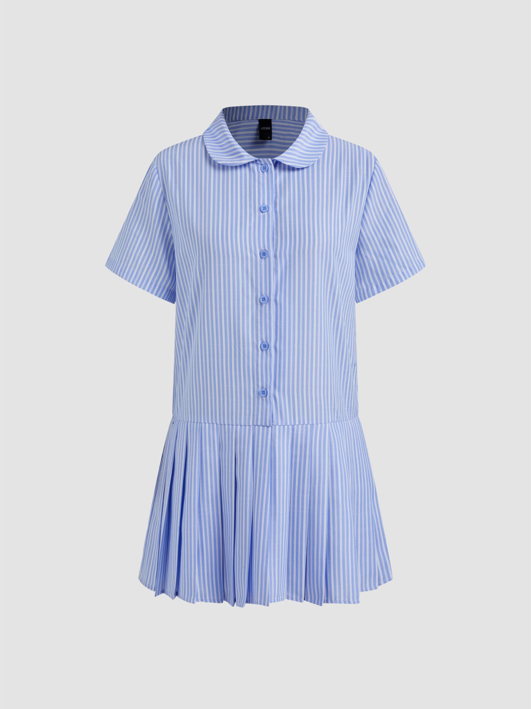 Peter-Pan-Kragen Streifen Gebundene Mini-Kleid