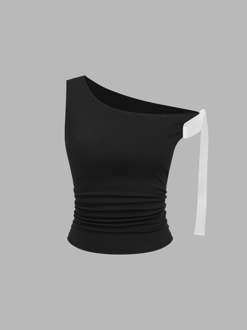 Asymmetrical Neck Two Tone Knotted Ruched Top