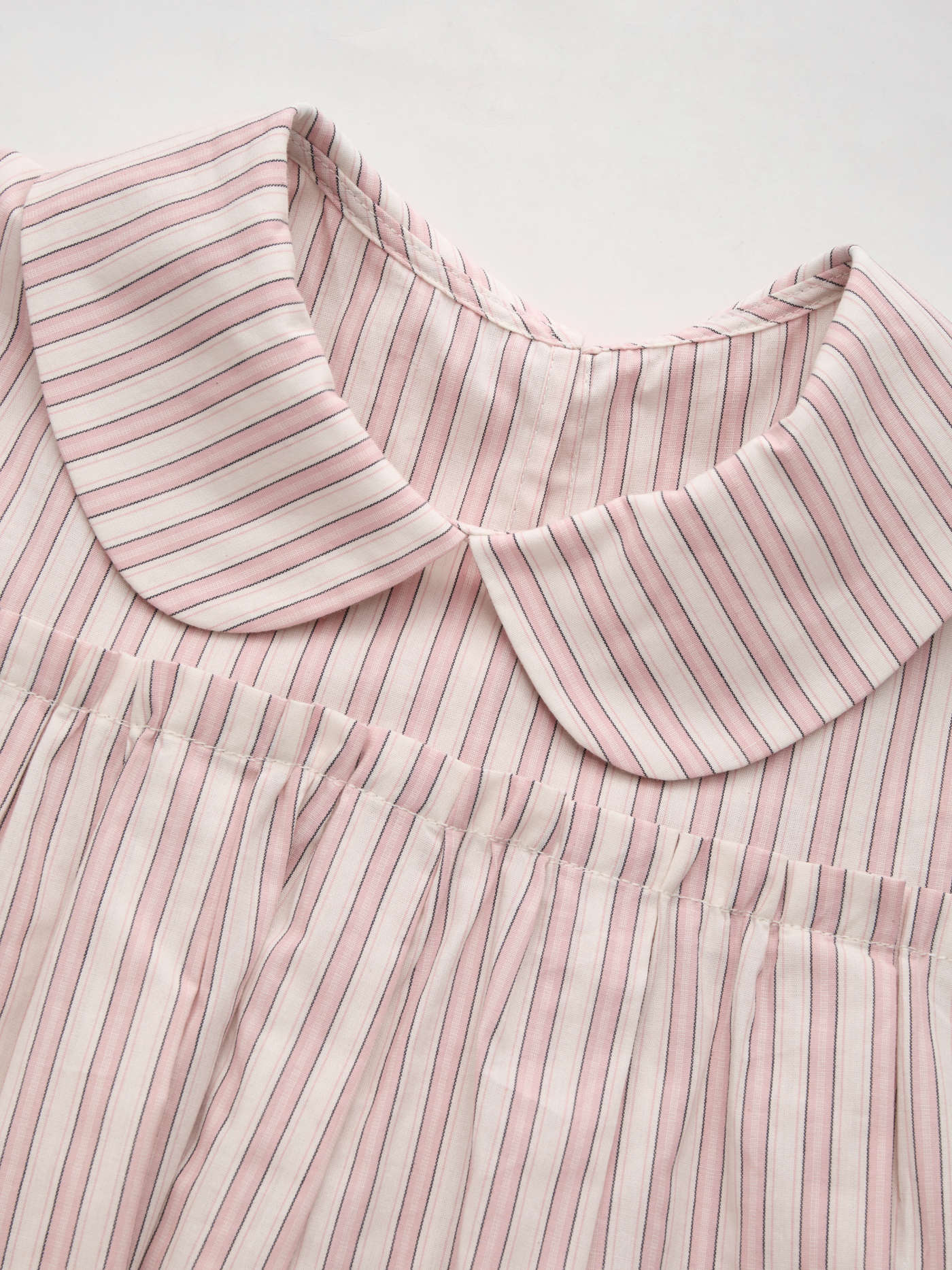 100% Cotton Peter Pan Collar Stripe Pleated Oversized Blouse