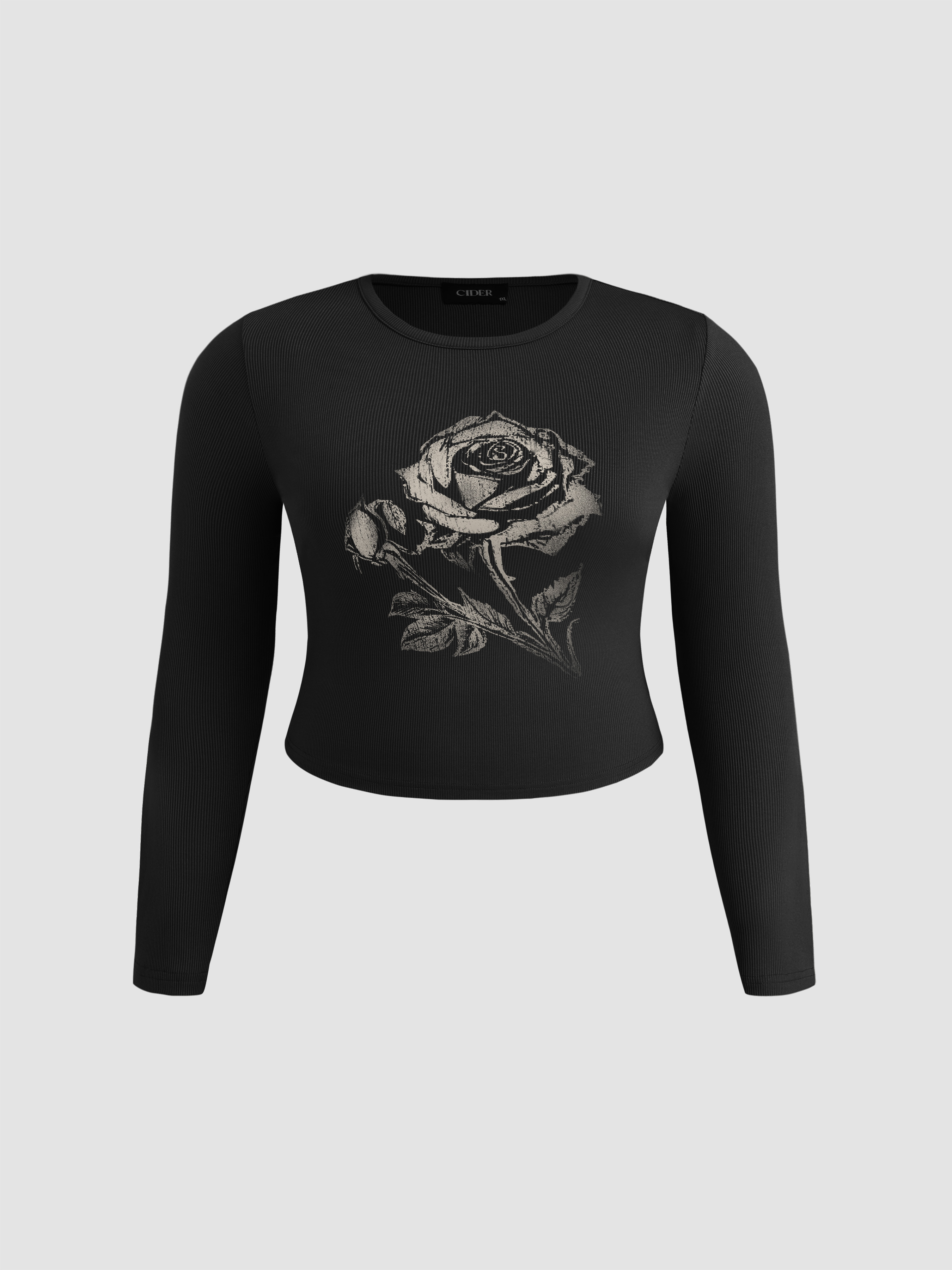 【MODERNIF】Ray round dangara knit Knit Fabric Round Neckline Rose Graphic Top Curve & Plus For