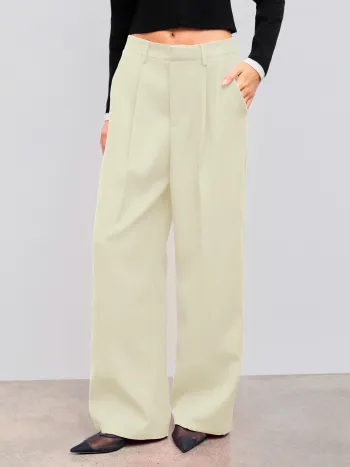 Mid Rise Solid Pocket Straight Leg Trousers