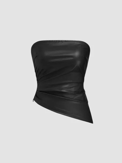 Mandarin Collar Ruched Split Top