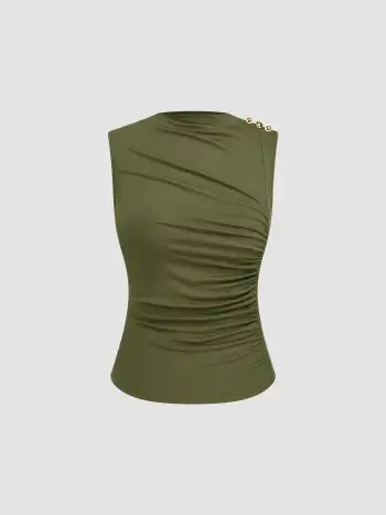 Mid Rise Pleated Bermuda Shorts With Belt