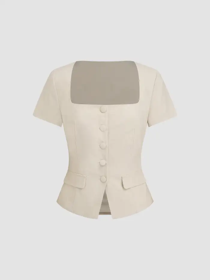 Mandarin Collar Ruched Split Top
