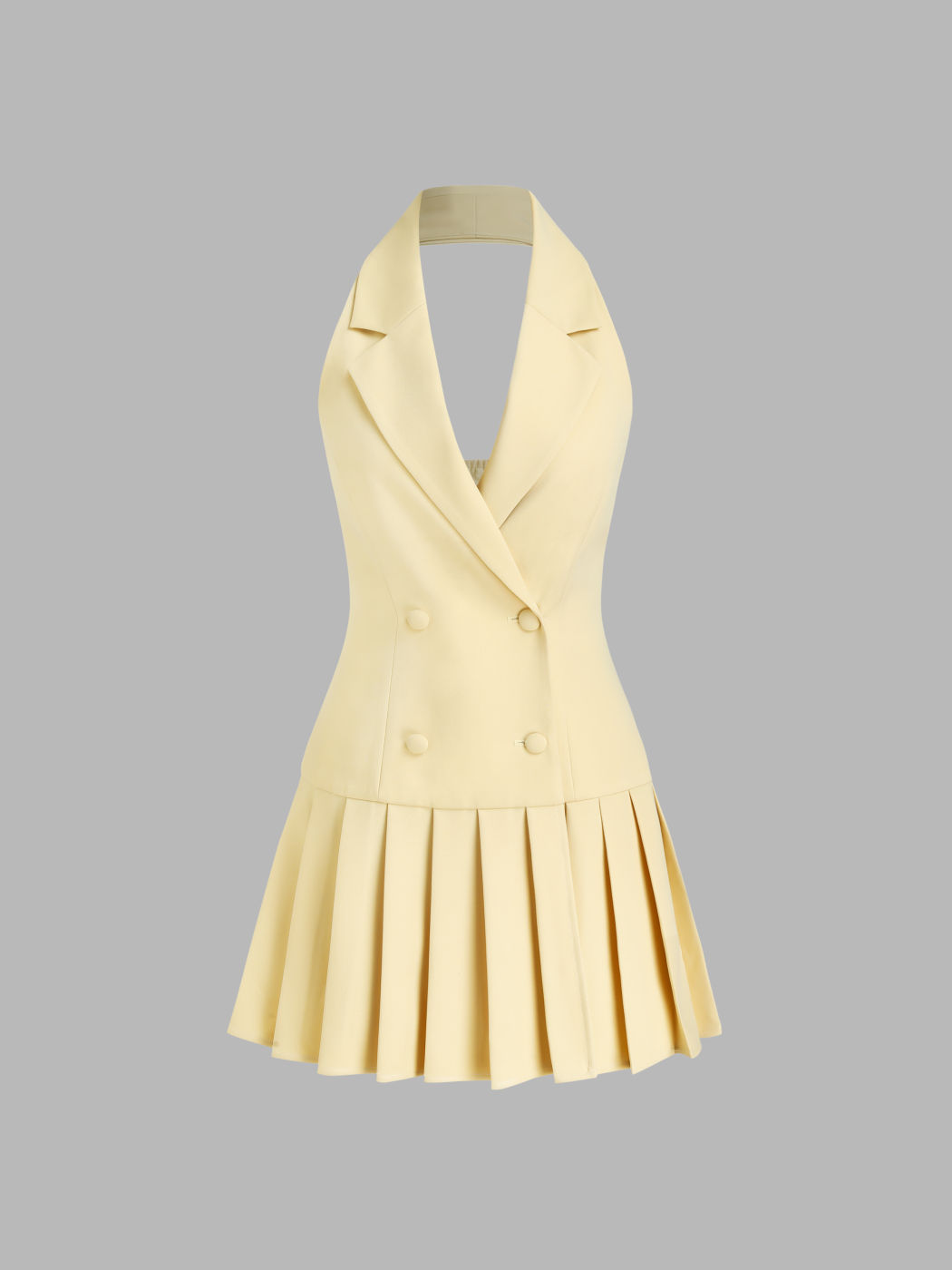 Halter Neckline Double Breasted Pleated Mini Dress