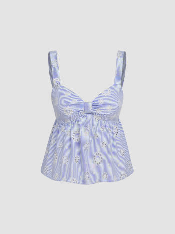 Sweetheart Stripe Broderie Anglaise Shirred Tank Top