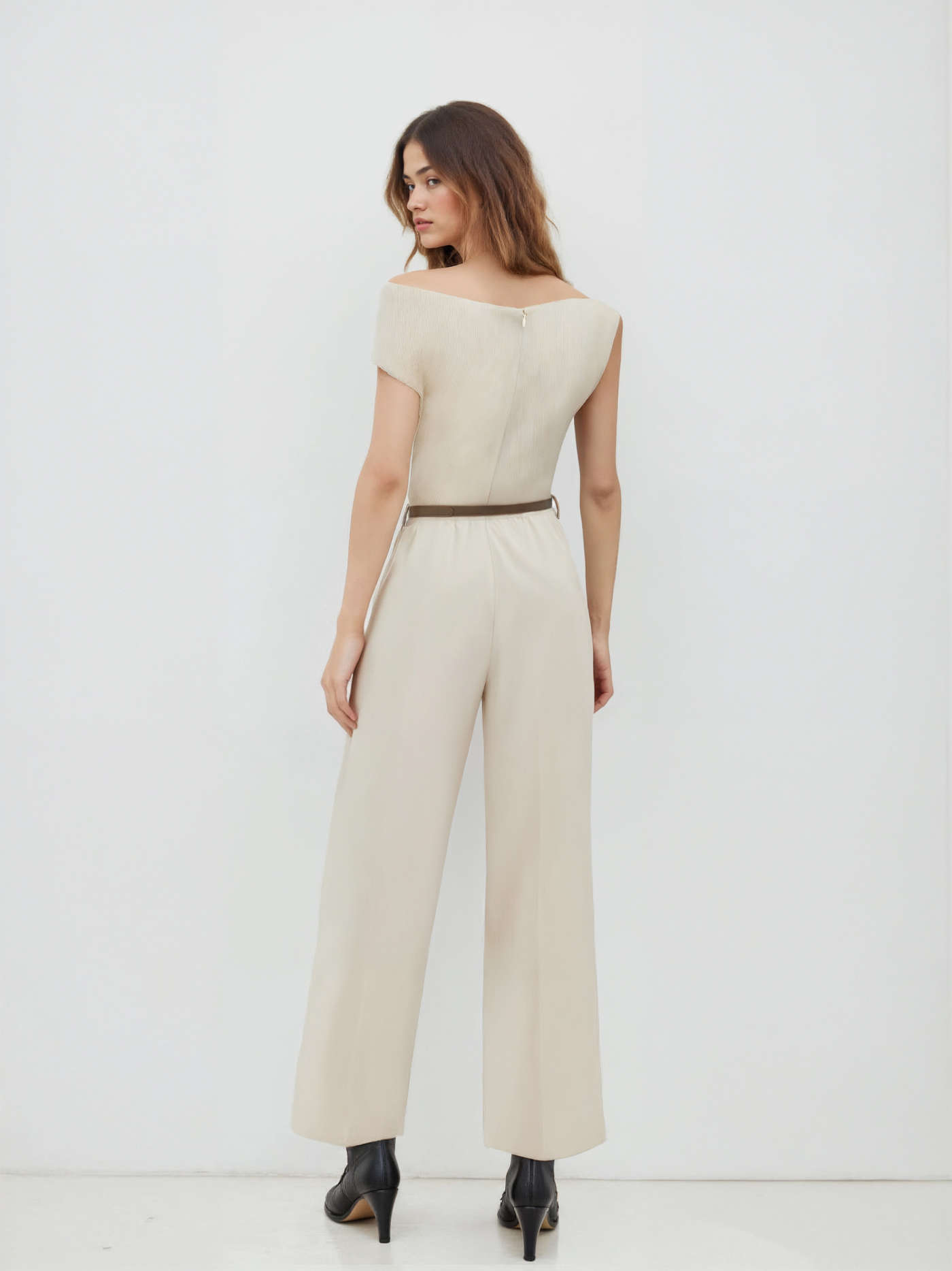 Asymmetrical Neck Ruched Jumpsuit With Belt