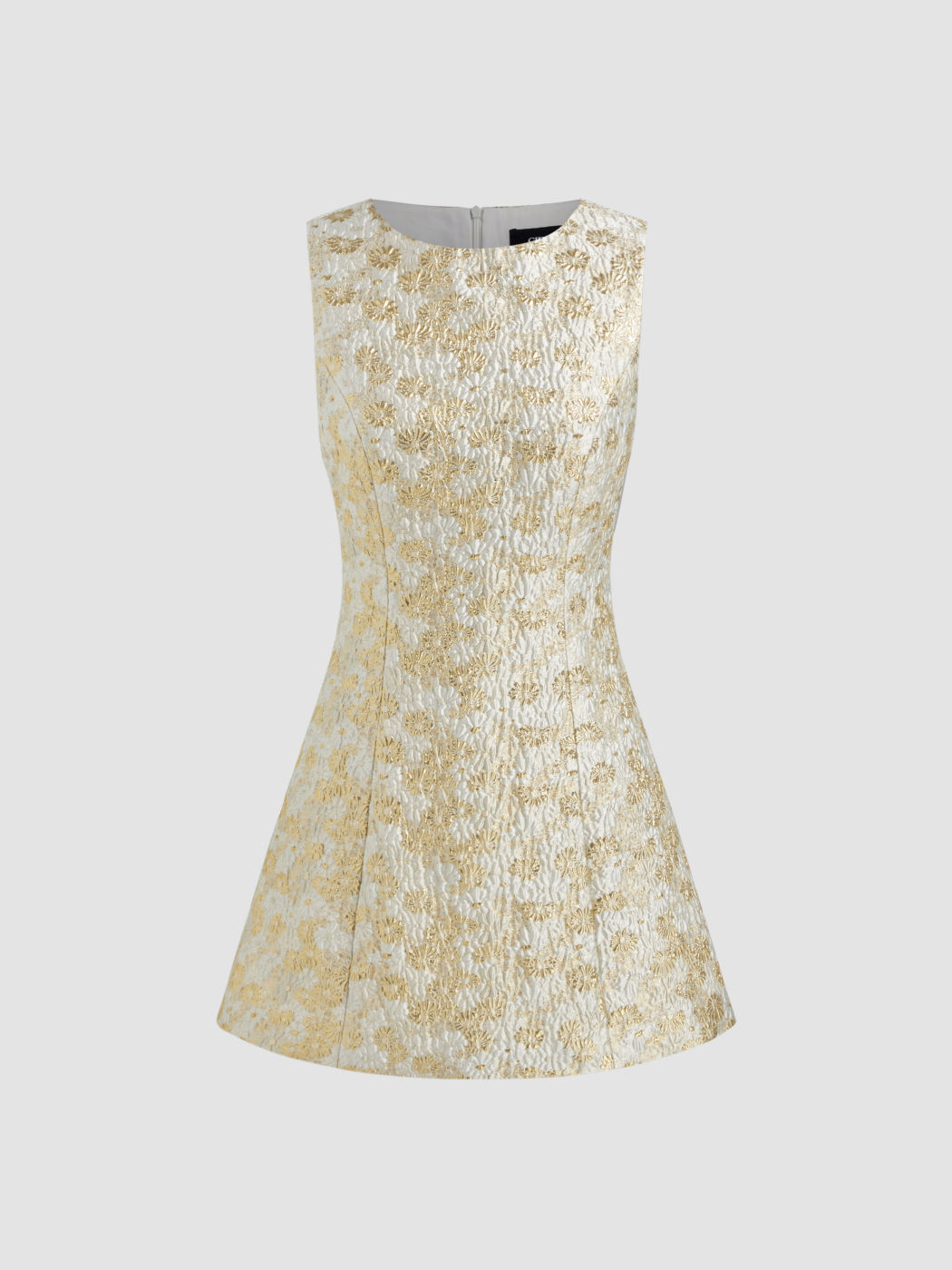 Jacquard Round Neckline Floral Mini Dress