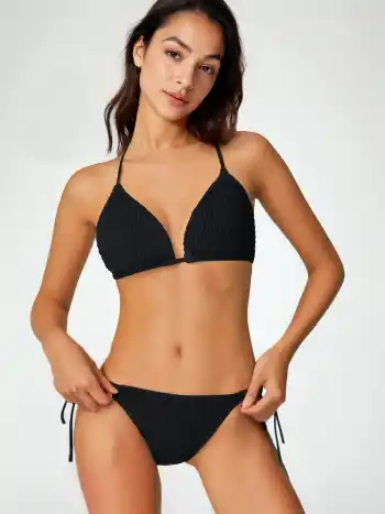 Solid Smocked Triangle Bikini Set