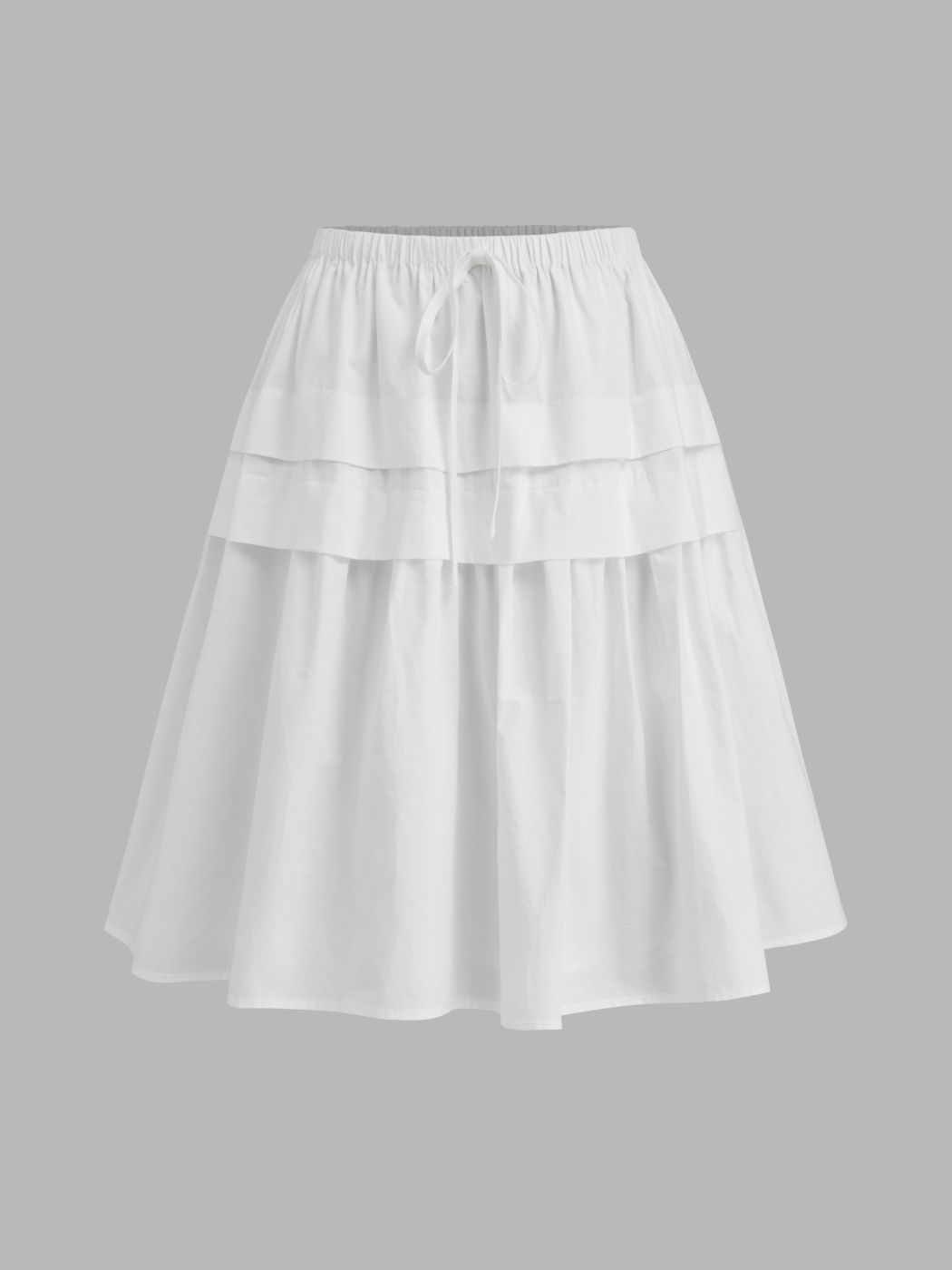 Cotton Mid Rise Elastic Waist Ruffle Midi Skirt