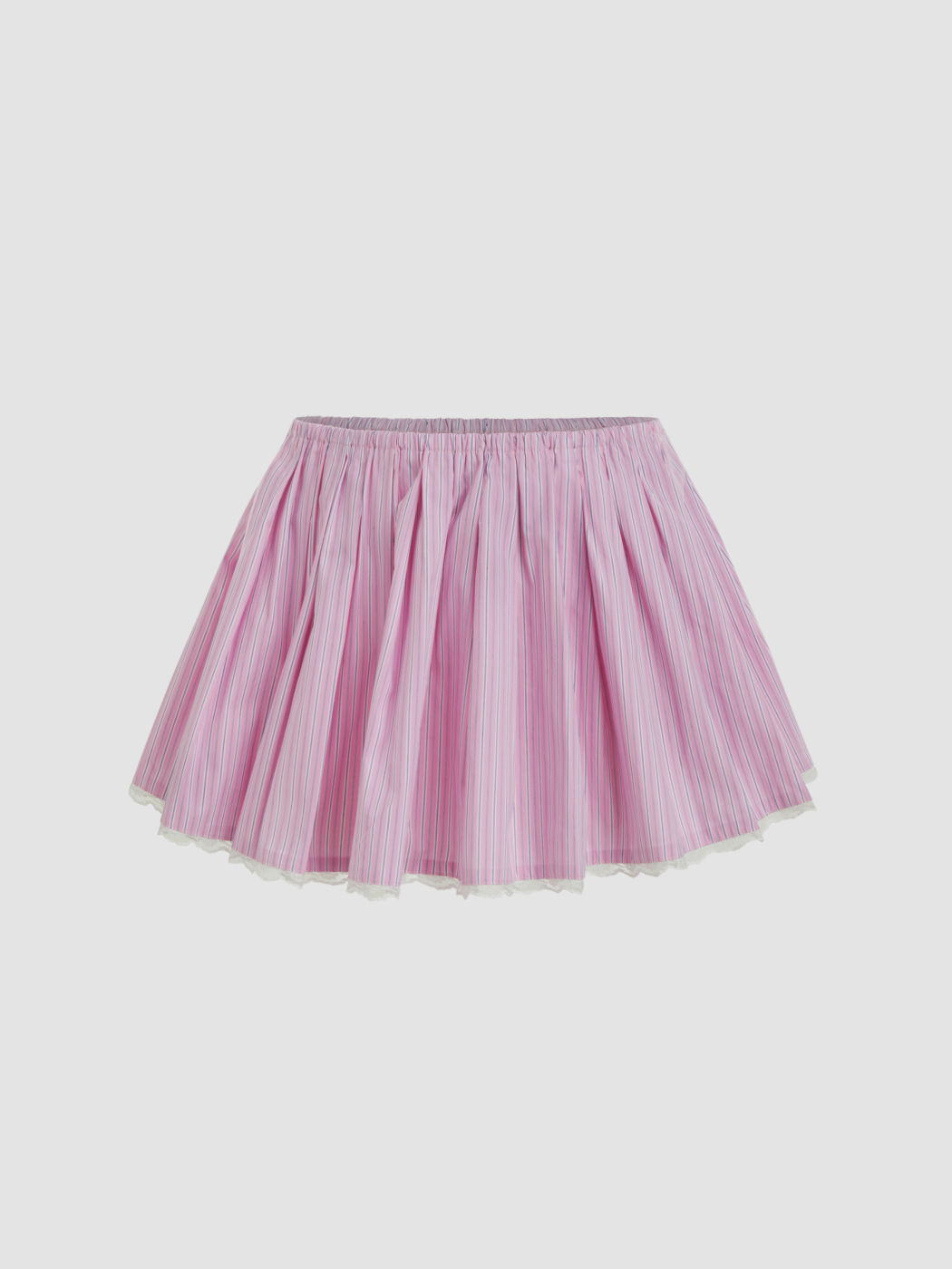 Cotton-blend Low Rise Stripe Elastic Waist Lace Trim Mini Skirt