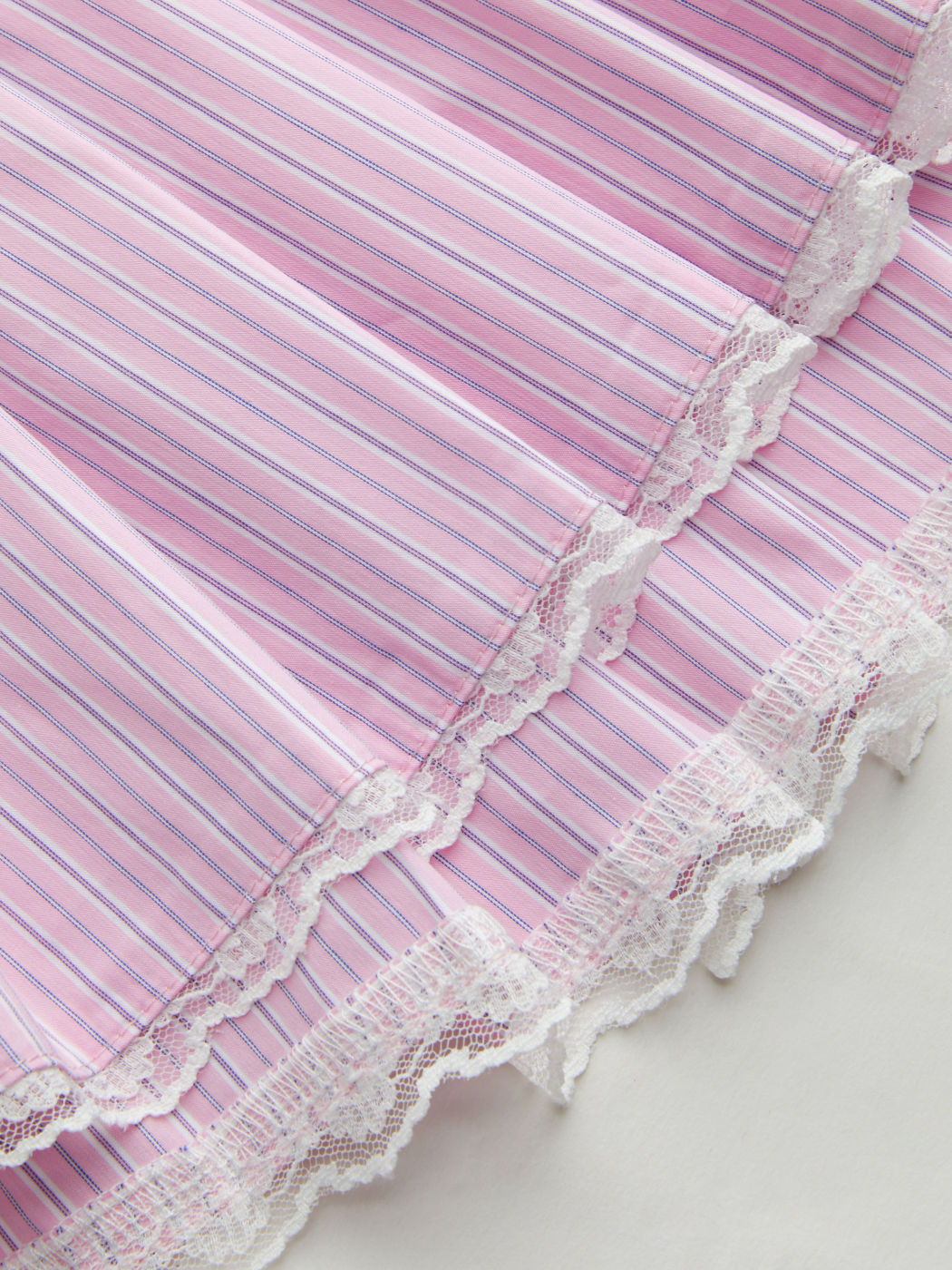 Cotton-blend Low Rise Stripe Elastic Waist Lace Trim Mini Skirt