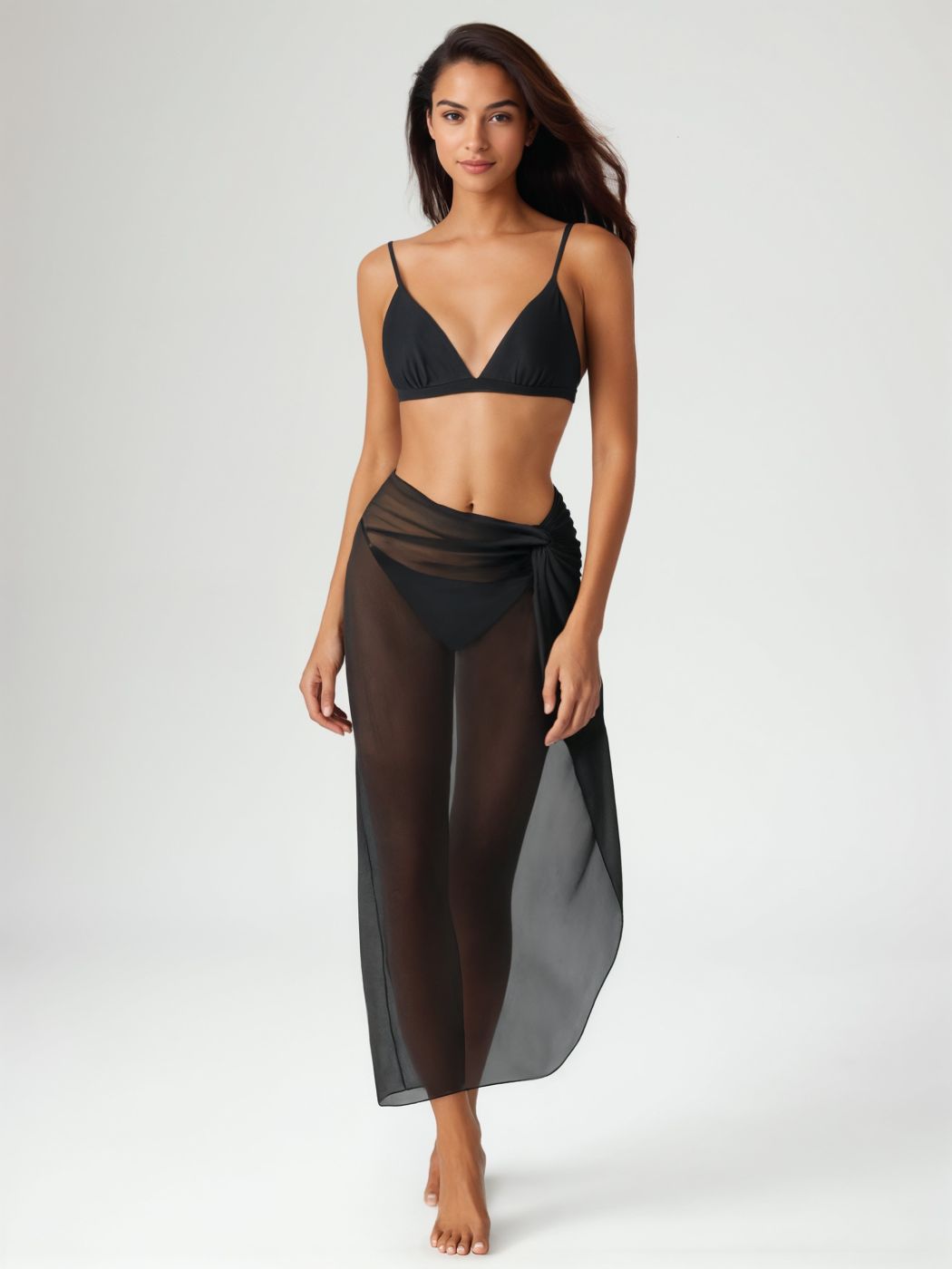 V-Ausschnitt Solid Dreieck-Bikini-Set mit Sarong