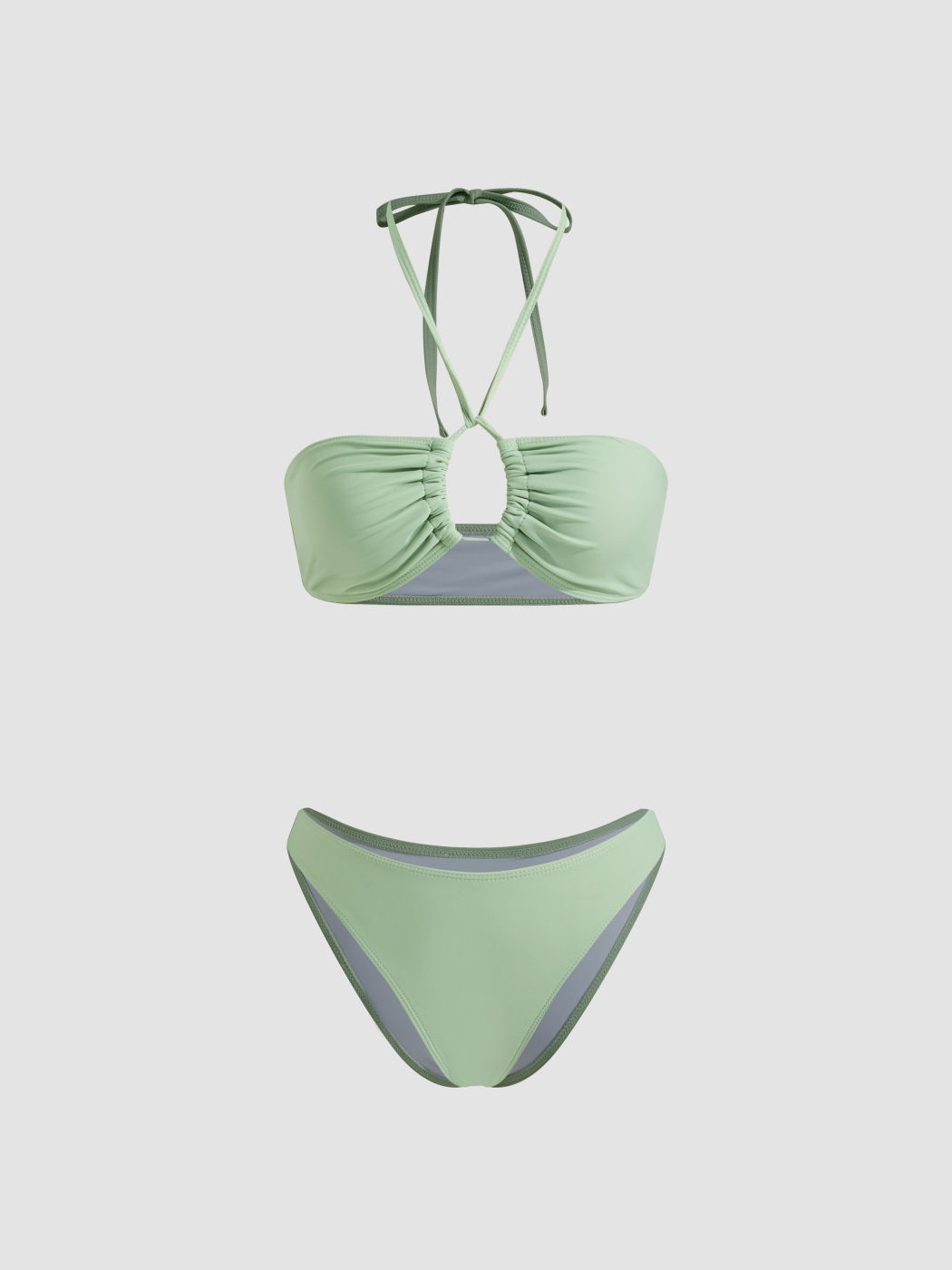 Halter Neckline Cut Out Cheeky Bikini Swimsuit With Drawstring Sarong