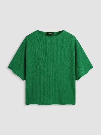 Round Neckline Textured Knotted Short Sleeve Tee Curve & Plus
