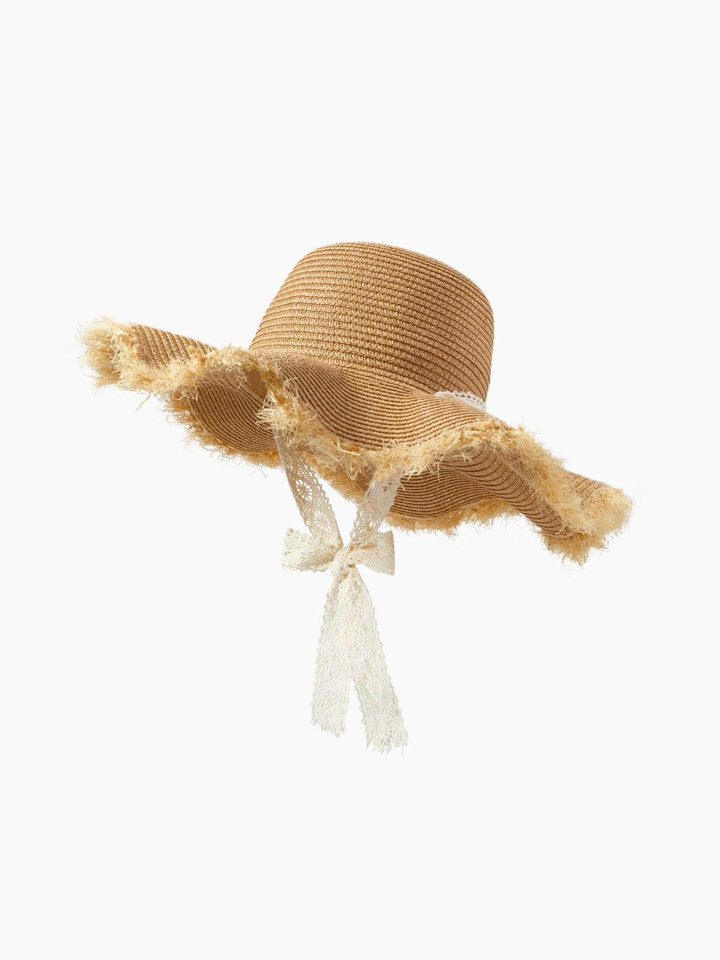 CAPPELLO DI PAGLIA IN PIZZO E RAFIA CON FRANGE