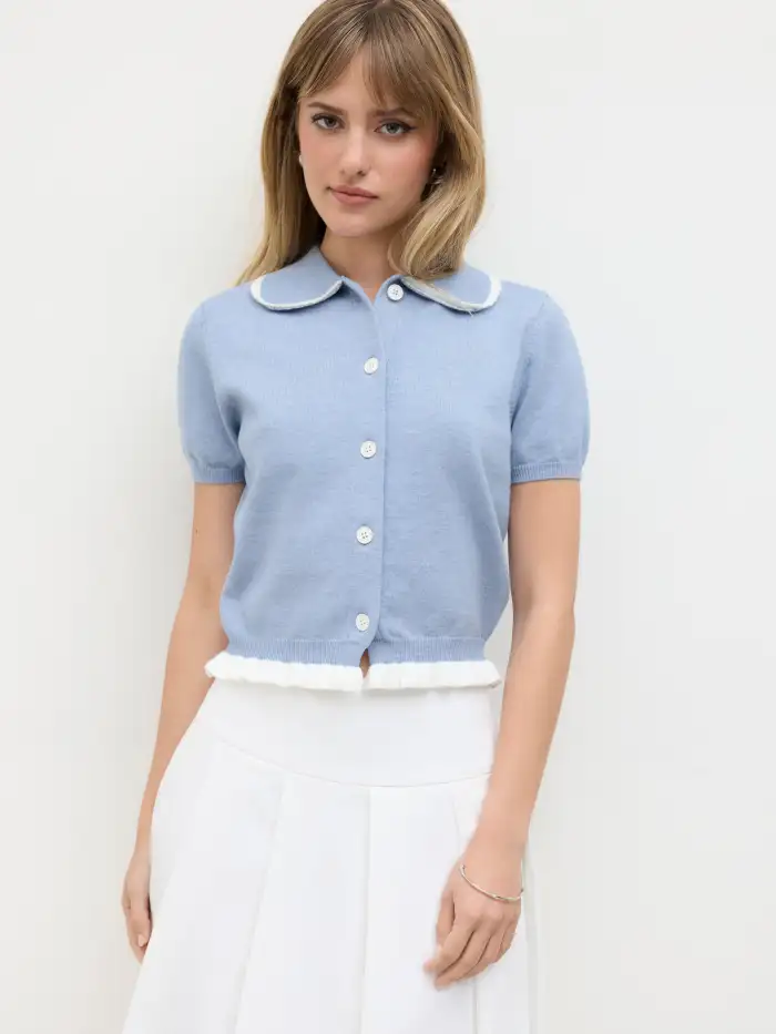 Mandarin Collar Ruched Split Top