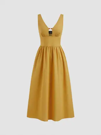 Satin Boat Neck Metal Detail Ruched Knotted Ruffle Midi Dress