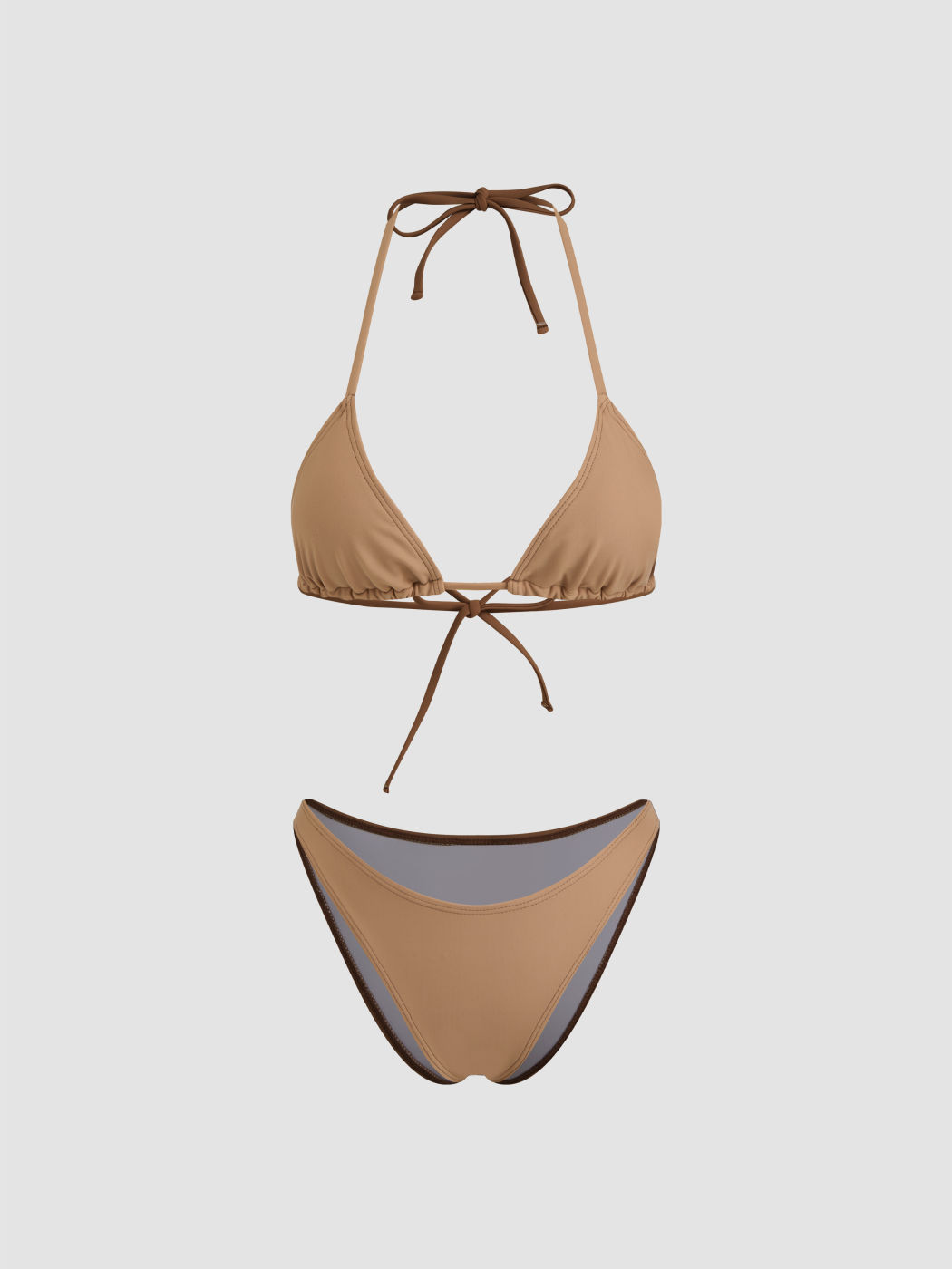 V-neck Lettuce Trim Triangle Bikini Set & Cover Up Set 