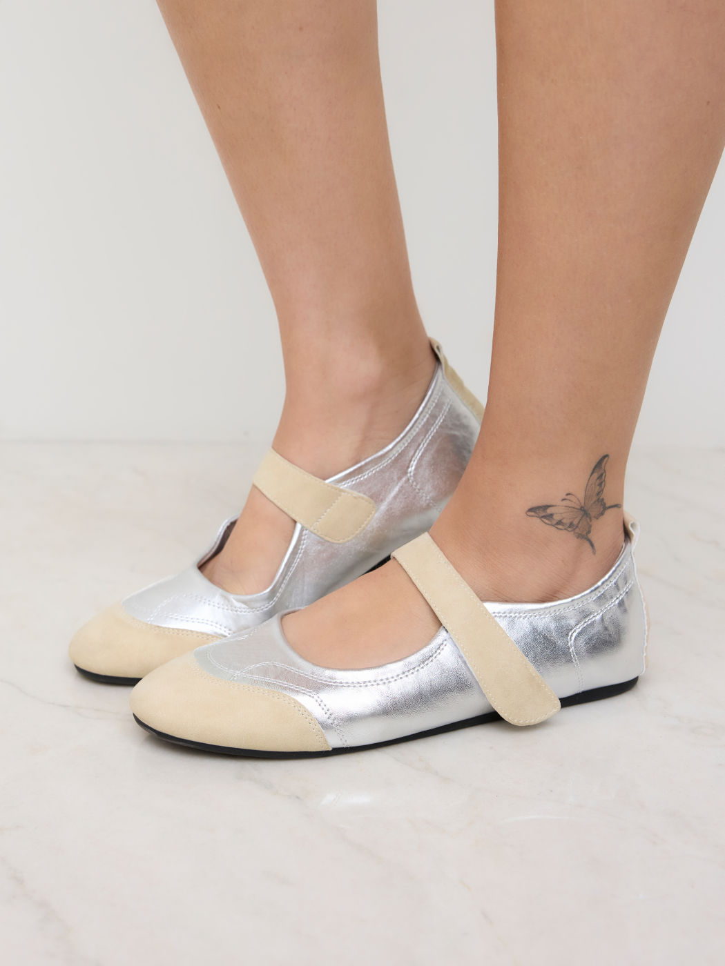 TWO-TONE SUEDE & FAUX LEATHER MARY JANE SNEAKERS