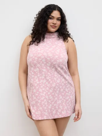 Jacquard Turtleneck Floral Mini Dress Curve & Plus