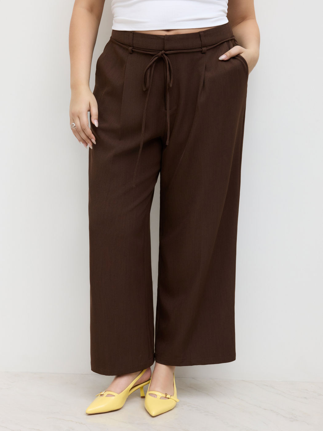 Mid Rise Knotted Straight Leg Trousers Curve & Plus