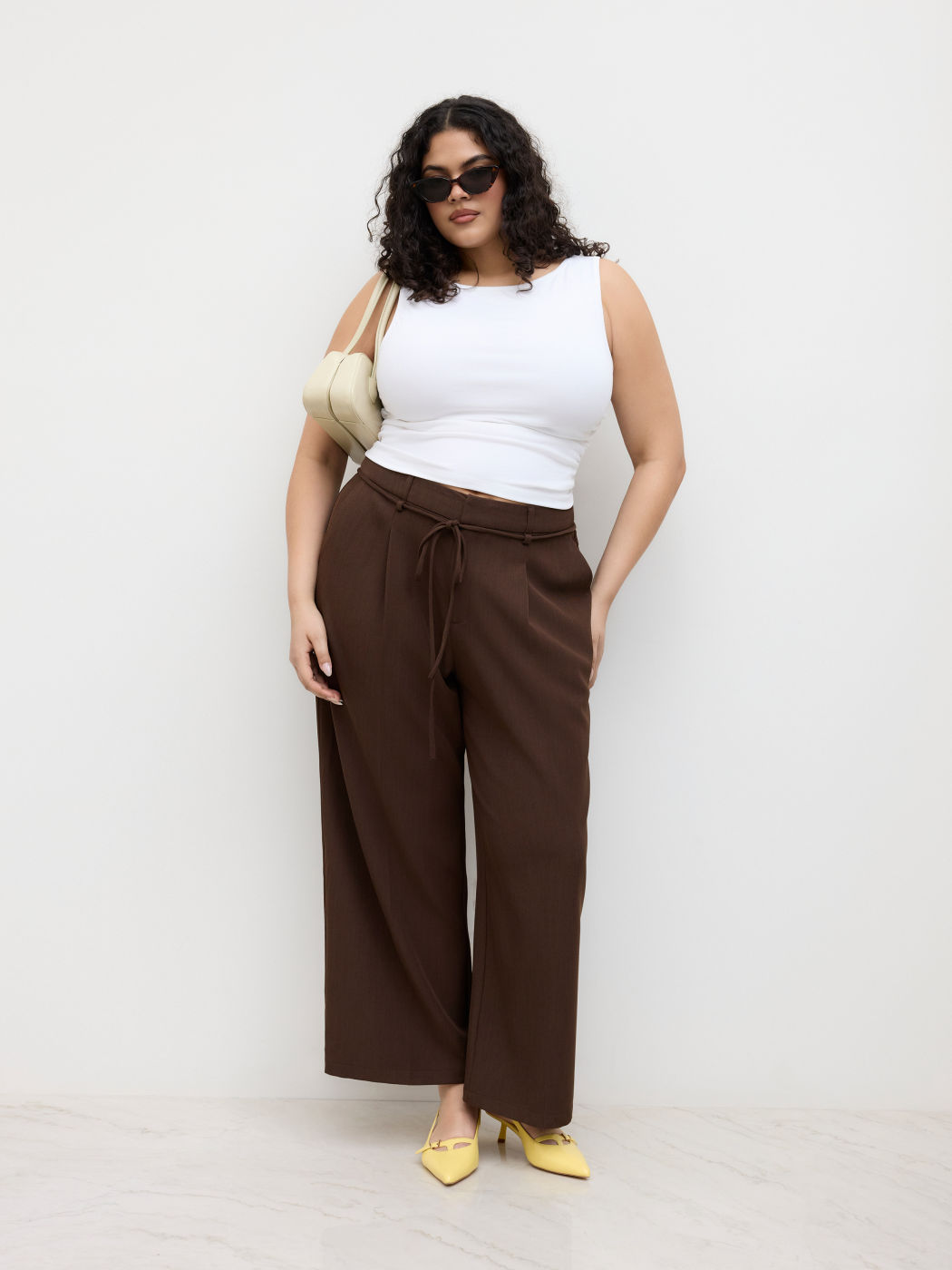 Mid Rise Knotted Straight Leg Trousers Curve & Plus