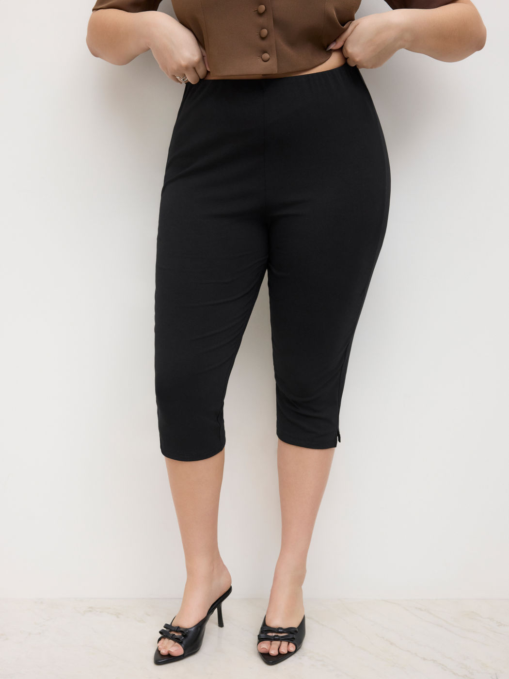 Baumwollmischung Hochdehnbare Mittelhohe Capri-Leggings Kurve & Plus