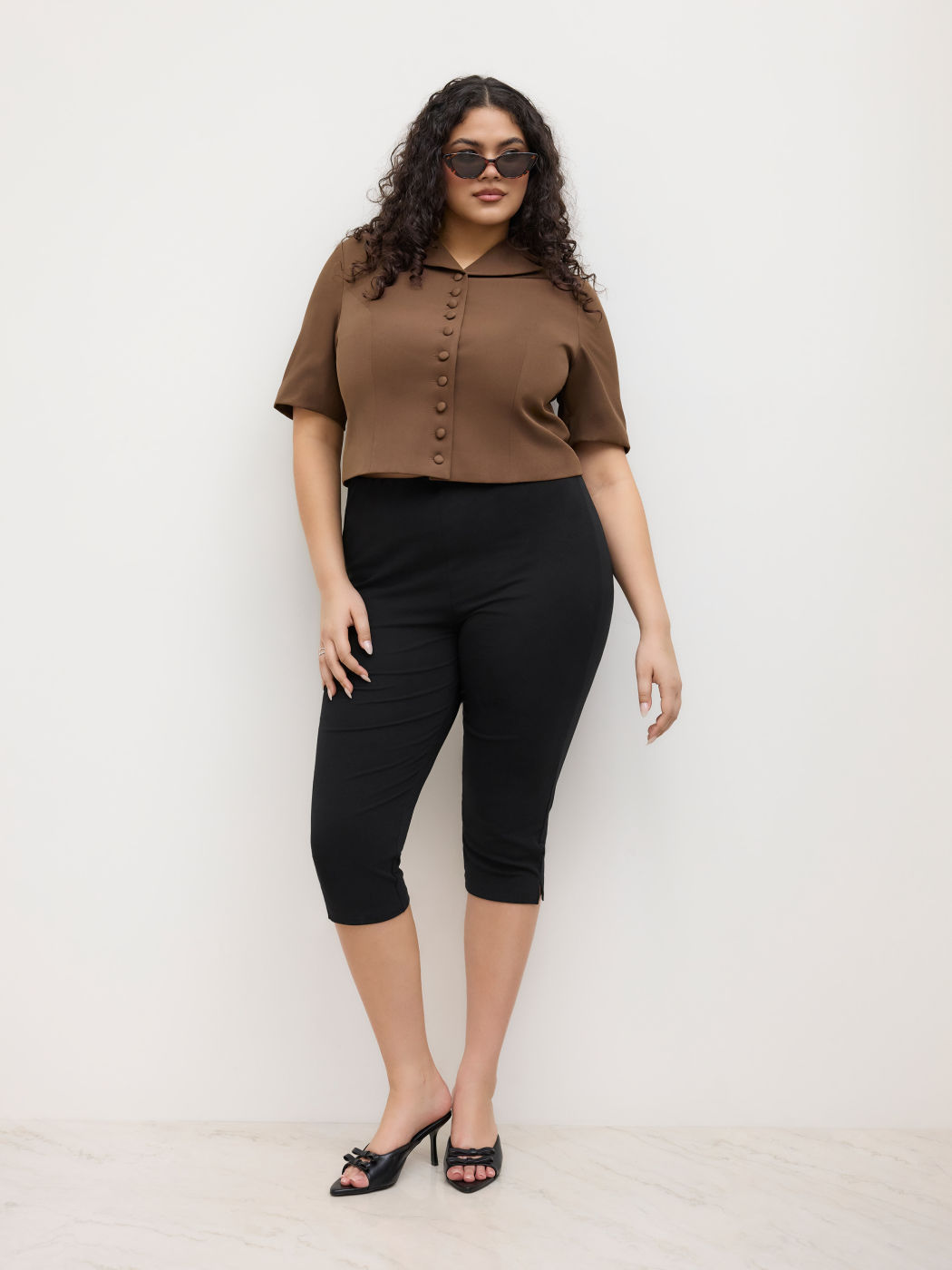Baumwollmischung Hochdehnbare Mittelhohe Capri-Leggings Kurve & Plus