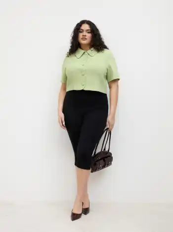 Tweed Collar Button Crop Jacket Curve & Plus