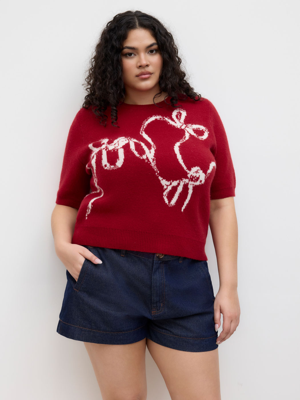 Maglia girocollo fiocco grafico Top Curve & Plus