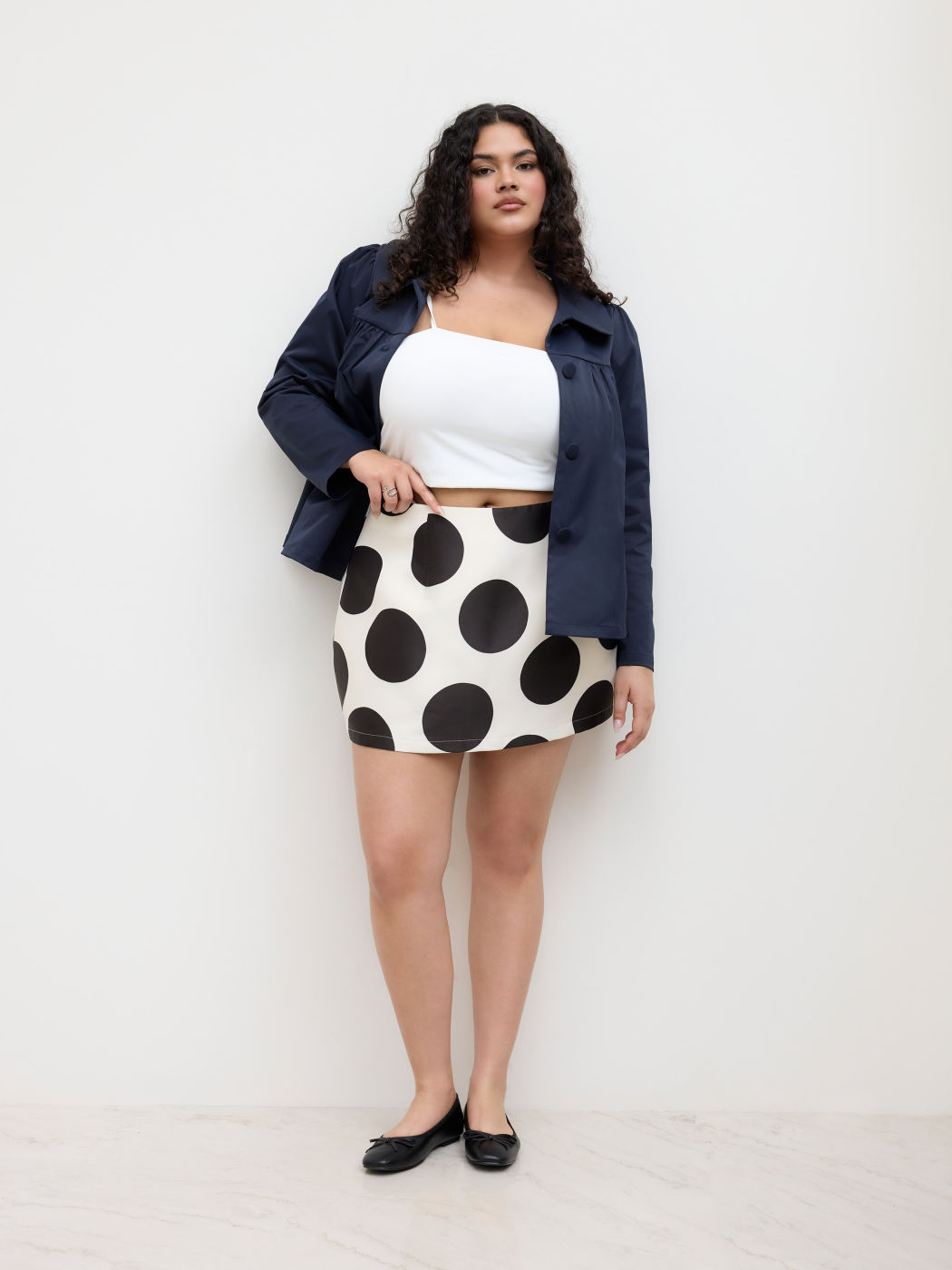 Mid Rise Polka Dot Mini Skirt Curve & Plus