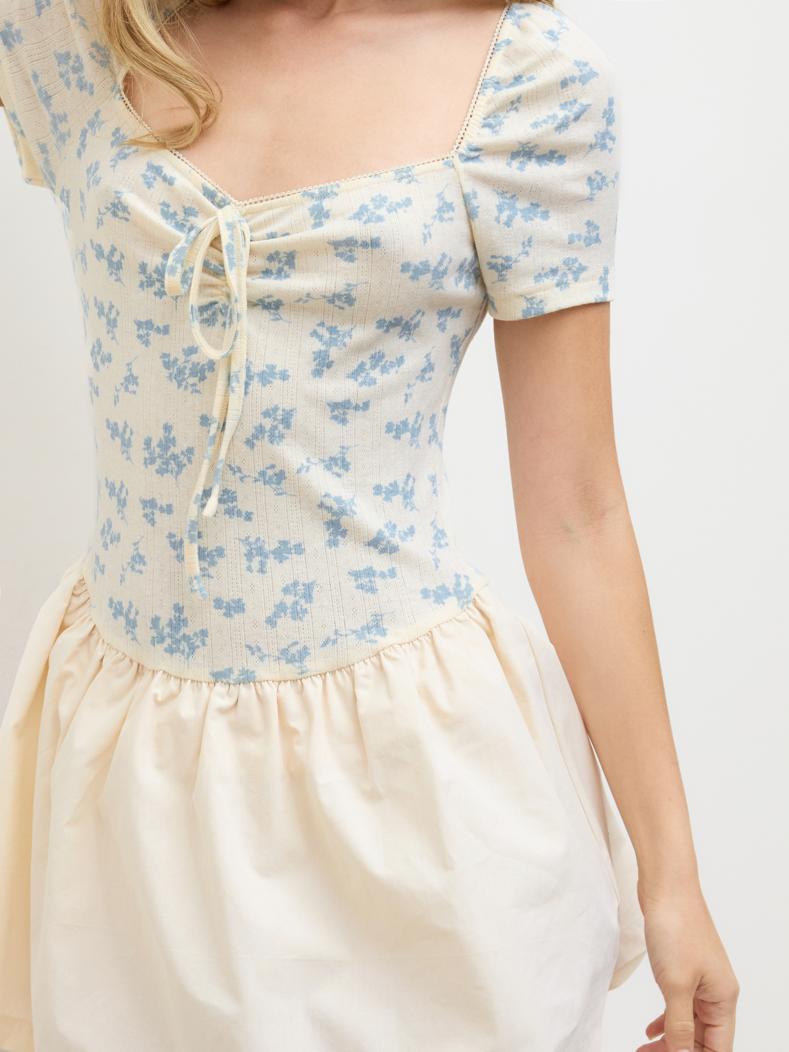 Cotton-blend Sweetheart Ditsy Floral Patched Ruffle Mini Dress