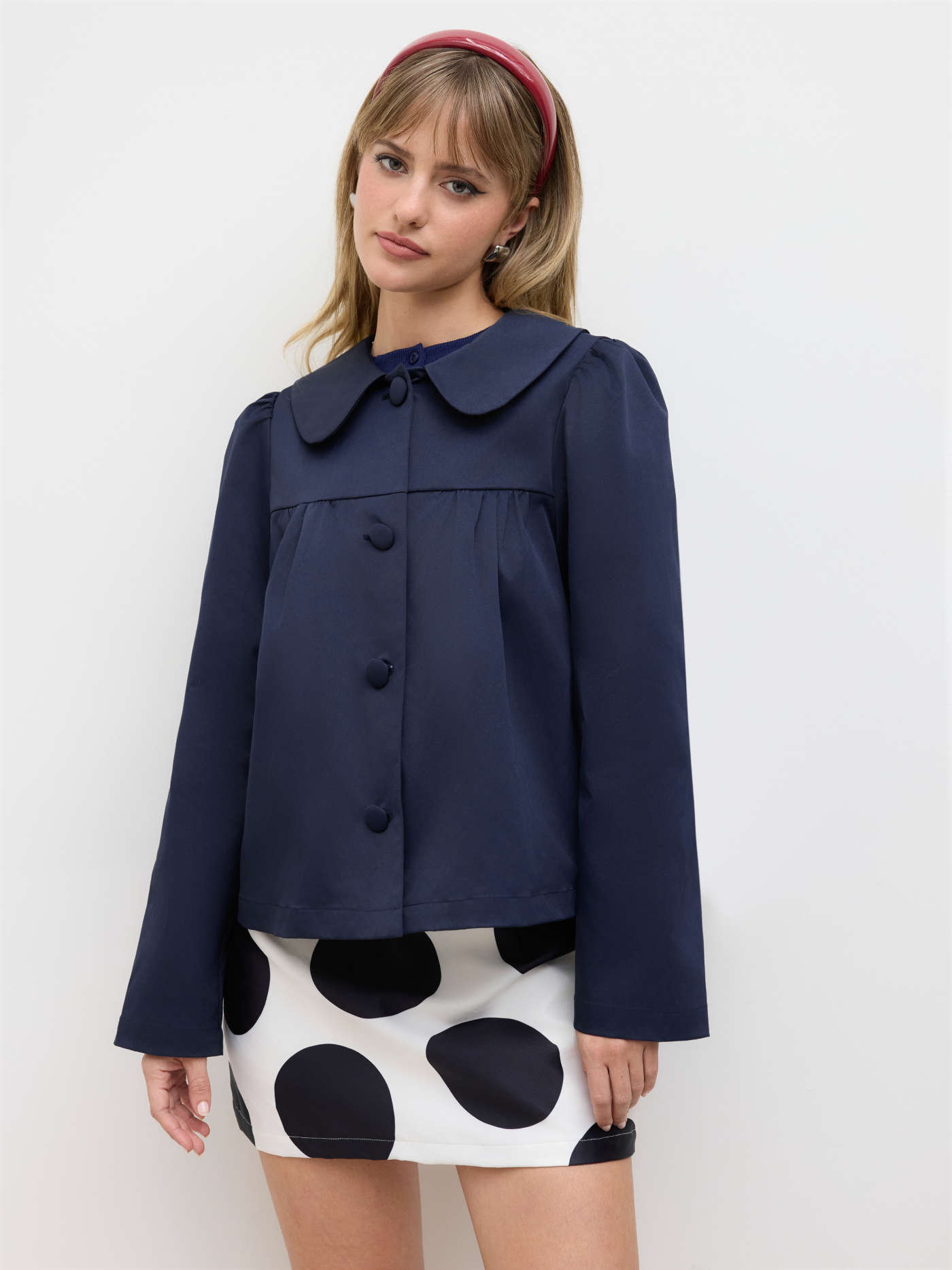 Woven Peter Pan Collar Oversized Trench Coat For Daily Casual